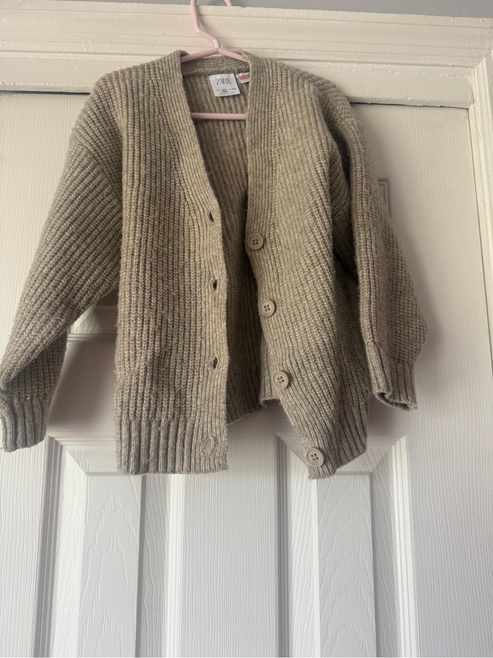 Zara Beige Knit Button-Up Kids Cardigan